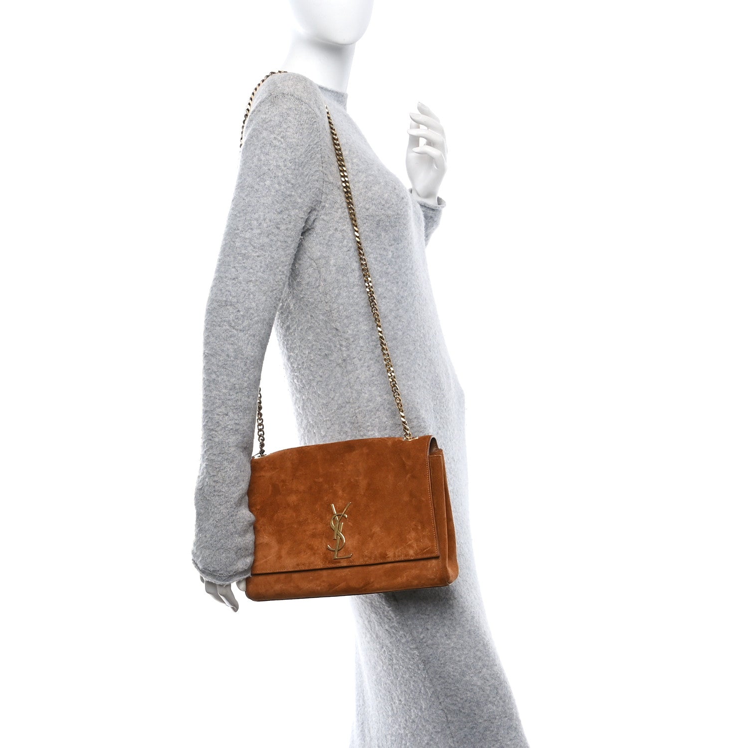 Saint Laurent Smooth Calfskin Suede Medium Reversible Monogram Kate Satchel Light Ochre 2 of 10
