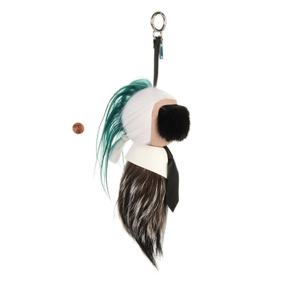 Fendi Fox Mink Goat Fur Karlito Bag Charm Black White Verde 2 of 4
