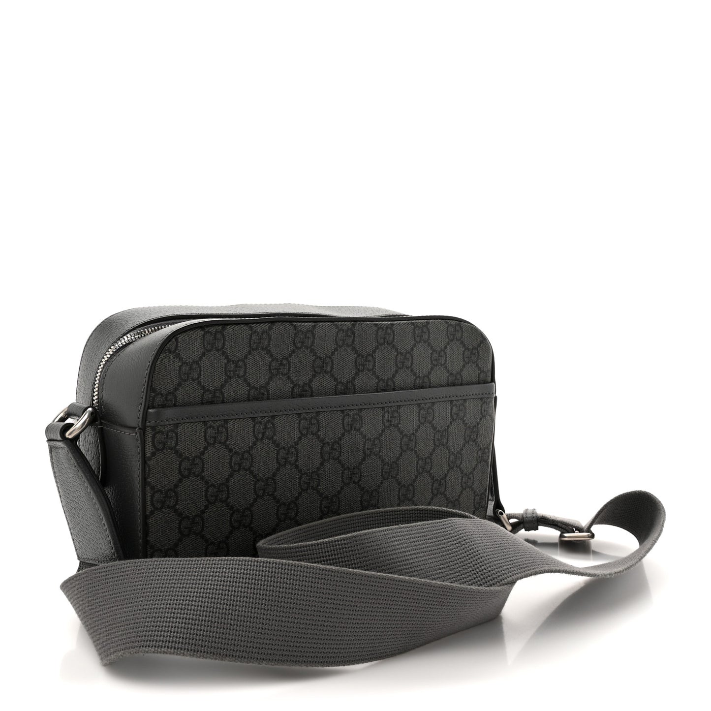 GG Supreme Monogram Textured Dollar Calfskin Ophidia Shoulder Bag Grey Black Graphite Grey