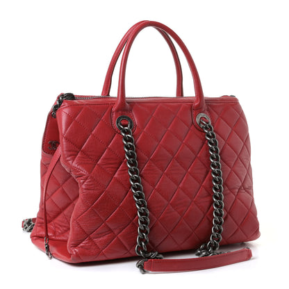 Chanel Shiny Sheepskin Quilted Medium Shopping Tote Red 3 of 17