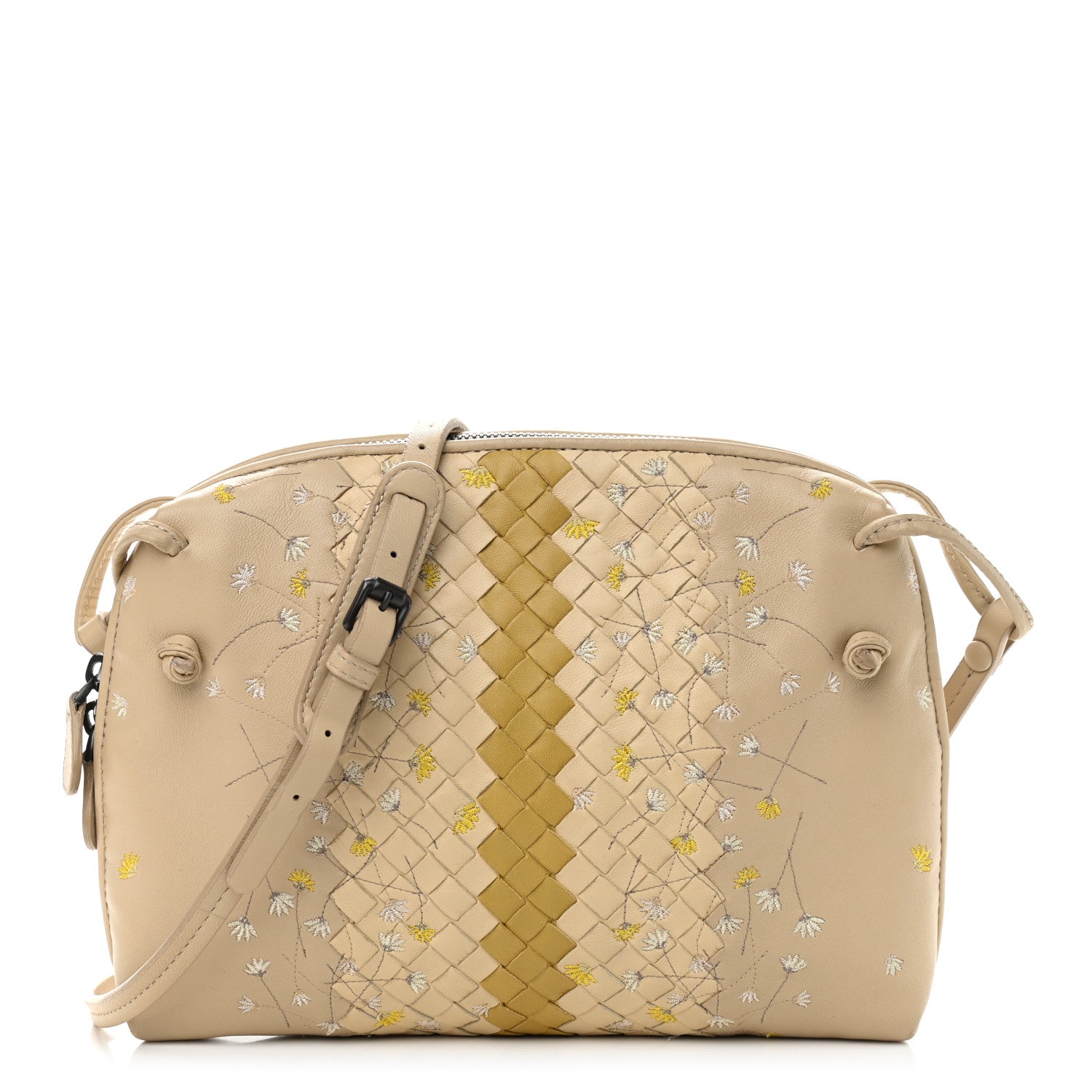 Bottega Veneta Nappa Intrecciato Floral Embroidered Pillow Crossbody Messenger Mink Multicolor 1 of 10