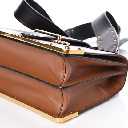 Prada City Calfskin Saffiano Cahier Bag Cognac Nero Black 8 of 8
