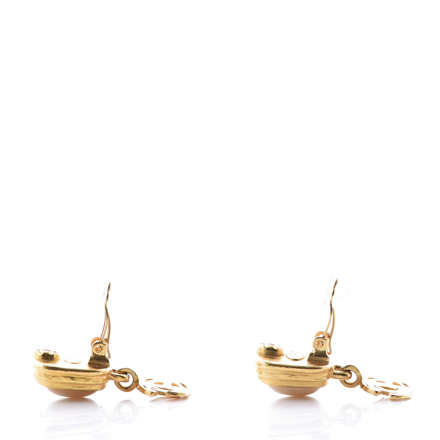 Pearl CC Dangle Clip On Earrings Gold