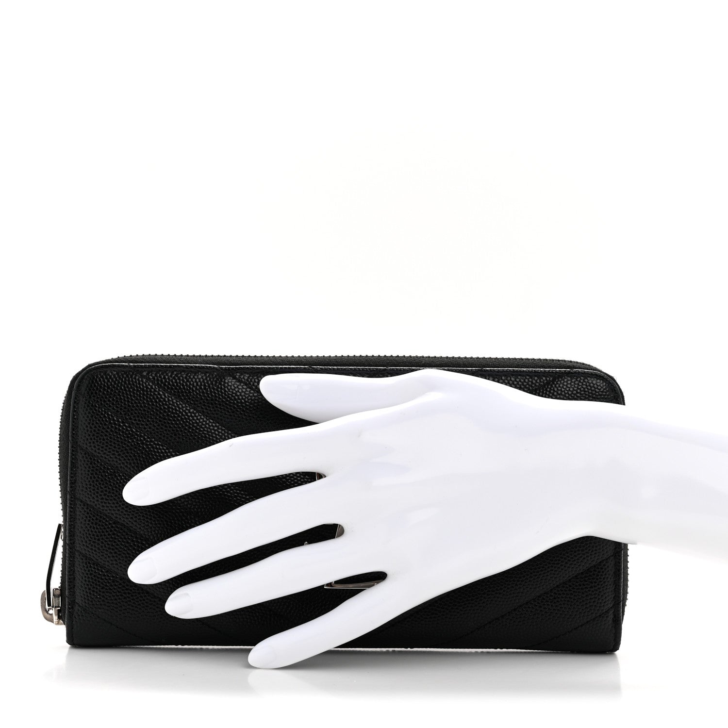 Saint Laurent Grain De Poudre Matelasse Chevron Monogram Zip Around Wallet Black 2 of 8