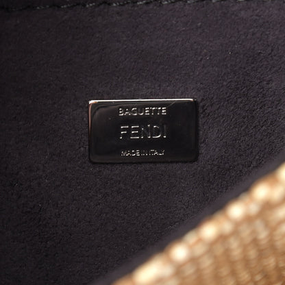 Fendi Paglia Vitello Dolce Paillettes Flowerland Studded Striped Micro Double Baguette Natural Multicolor 6 of 9