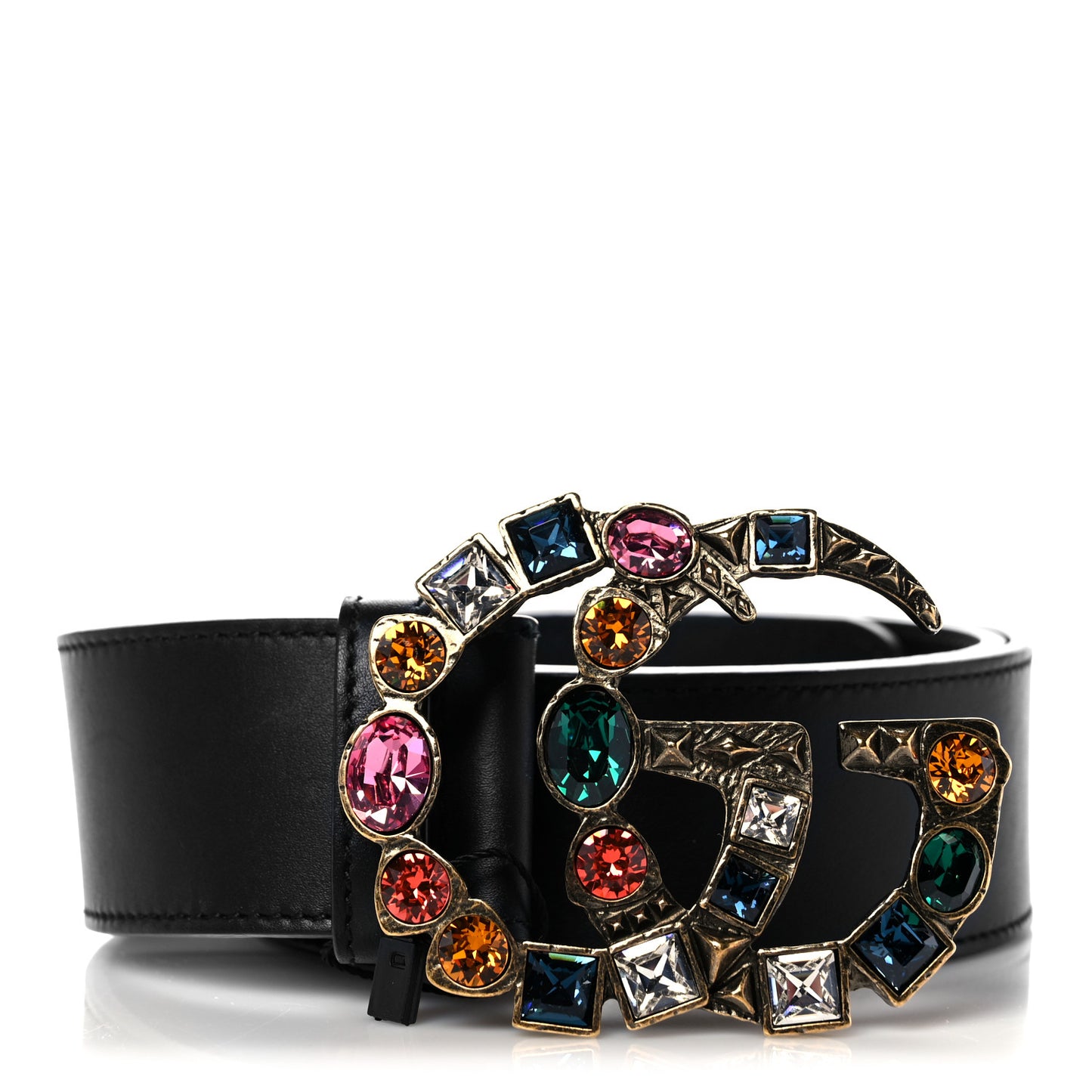 Calfskin Crystal Double G 40mm Belt 80 32 Black Multicolor