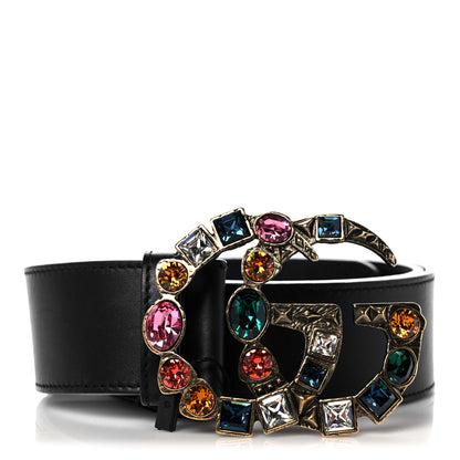 Gucci Calfskin Crystal Double G 40mm Belt 80 32 Black Multicolor 1 of 8