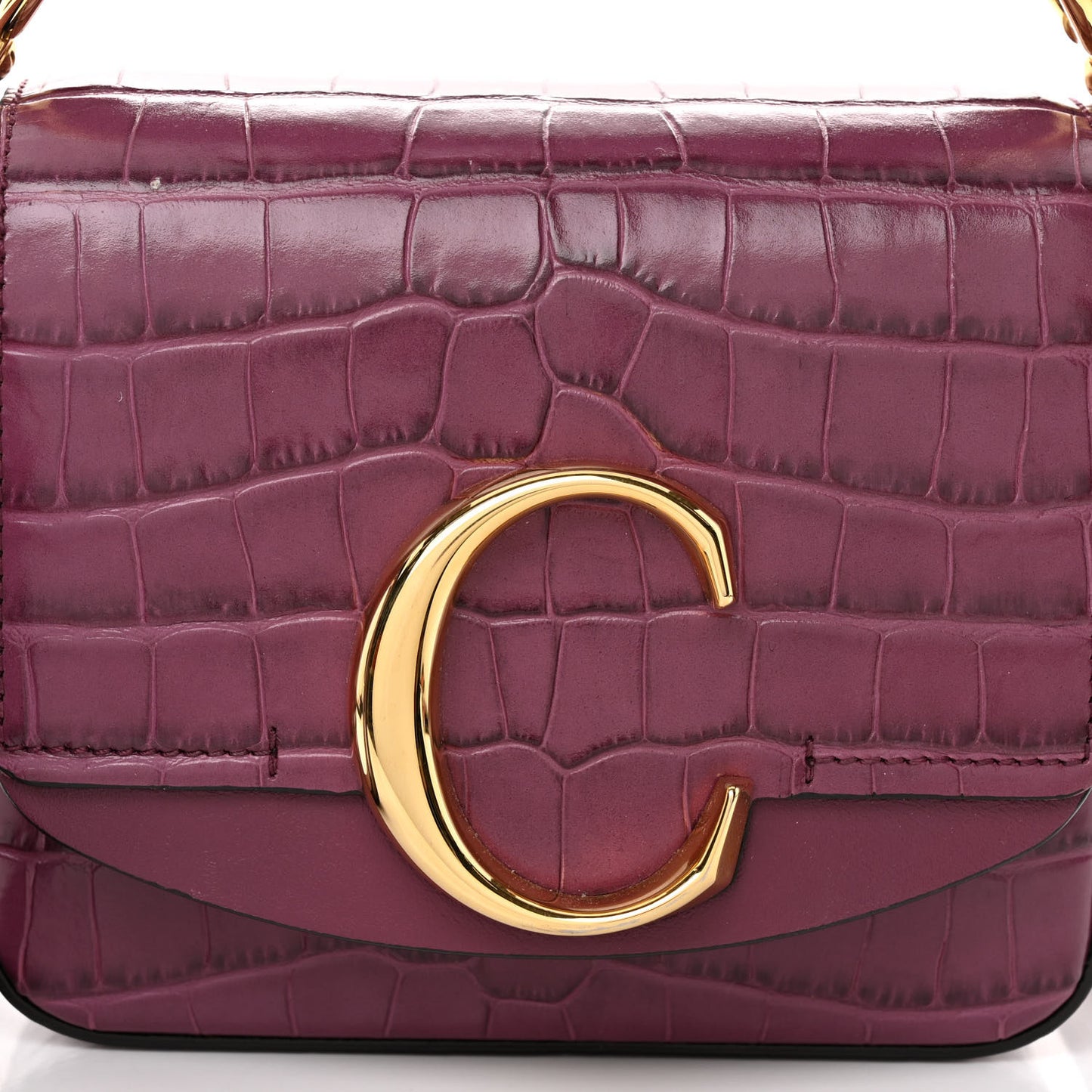 Calfskin Crocodile Embossed Mini C Double Carry Crushed Violet