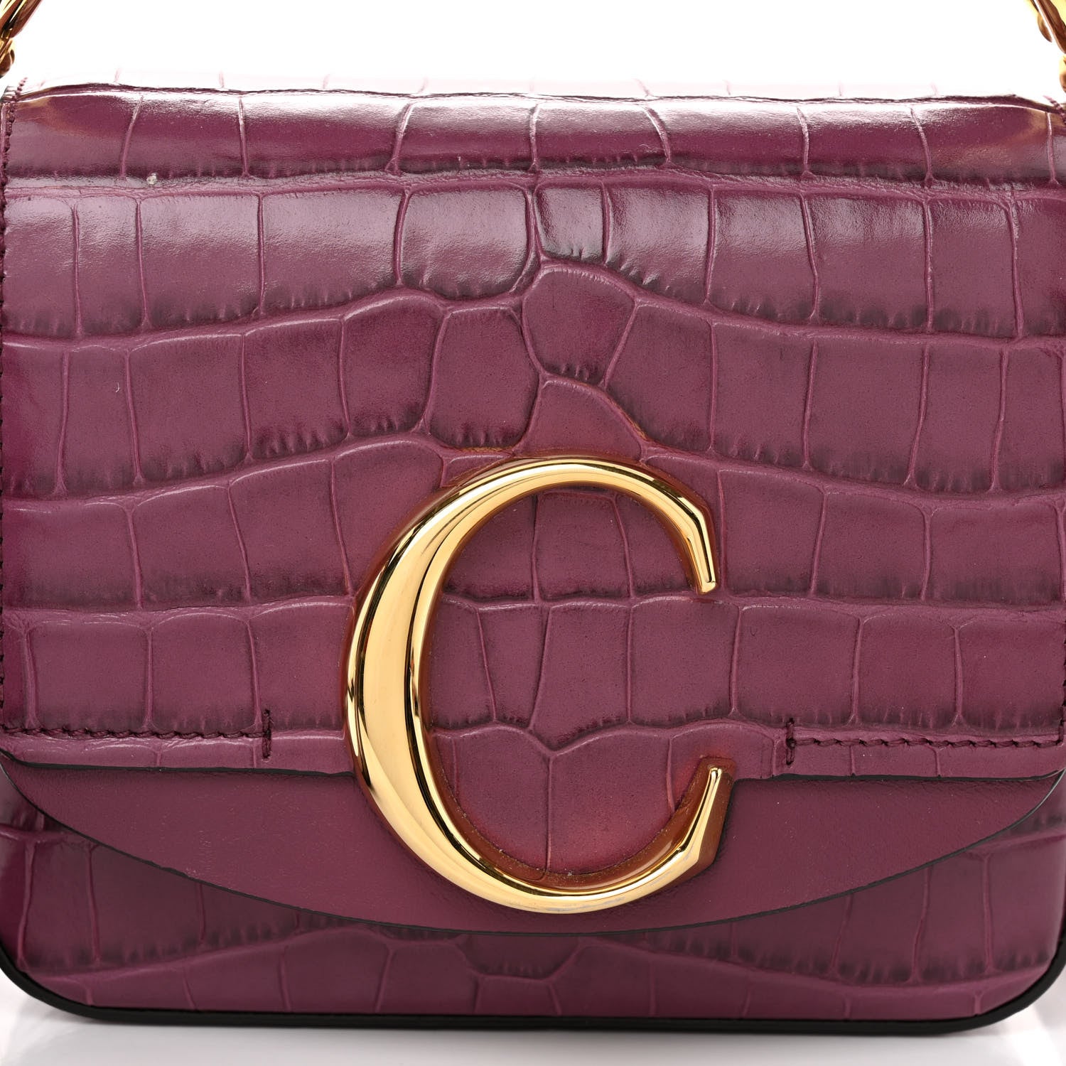 Chloe Calfskin Crocodile Embossed Mini C Double Carry Crushed Violet 7 of 12