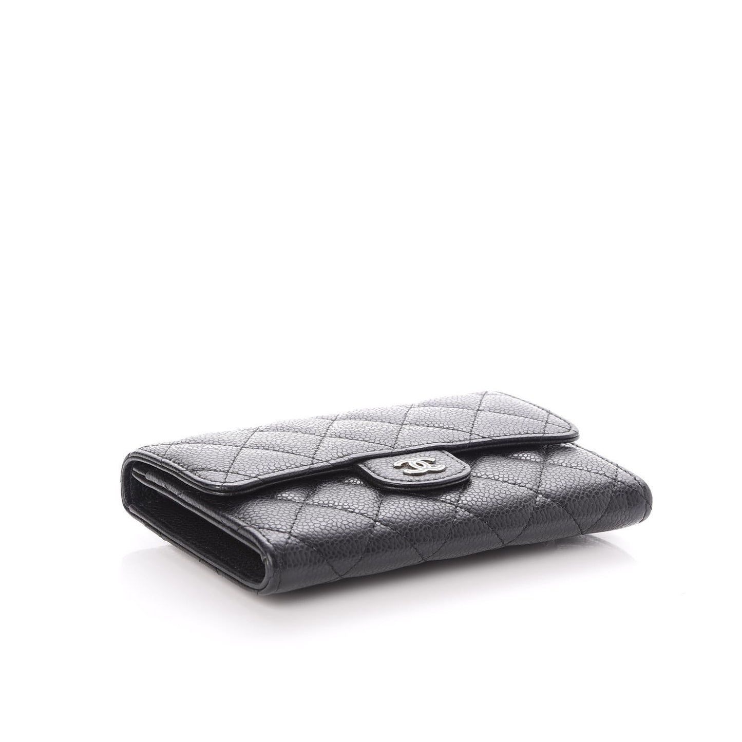 Caviar Quilted Small Flap Wallet Black