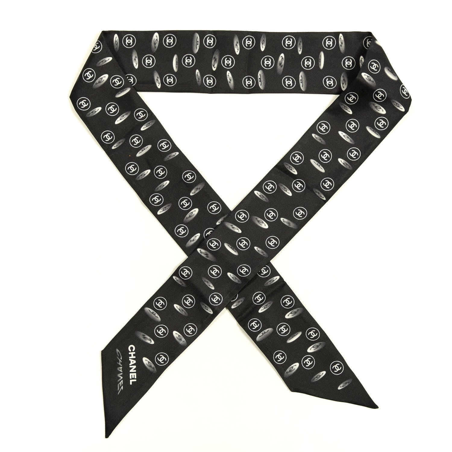 Chanel Silk CC Slim Bandeau Scarf Black 1 of 3