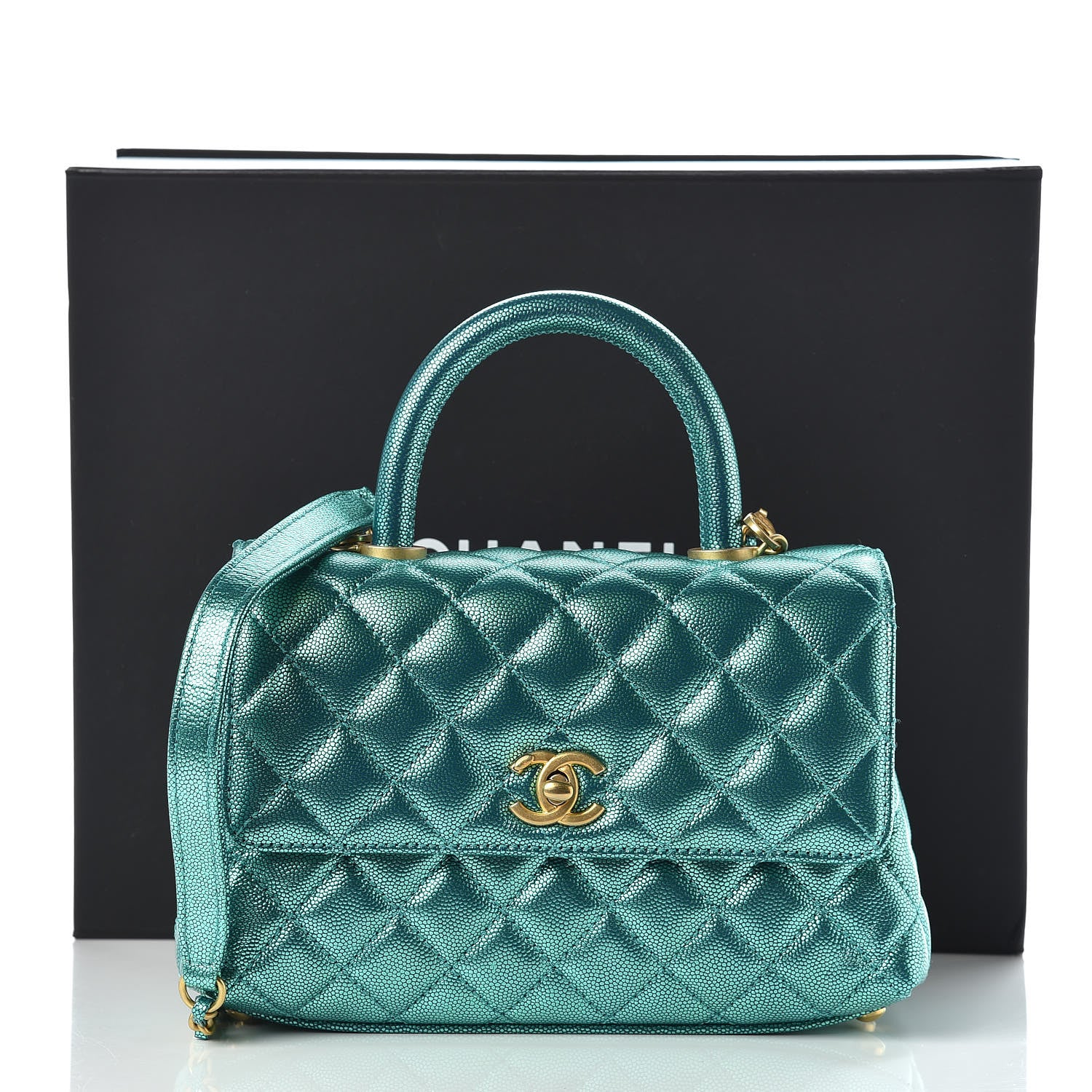 Chanel Metallic Caviar Quilted Mini Coco Handle Flap Blue 10 of 10