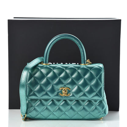 Chanel Metallic Caviar Quilted Mini Coco Handle Flap Blue 10 of 10