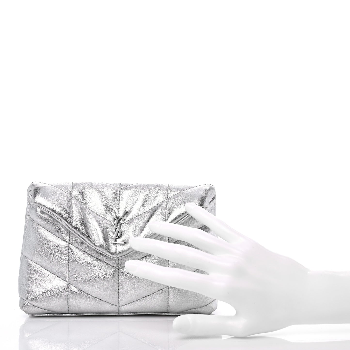 Metallic Lambskin Monogram Loulou Puffer Pouch Clutch Silver