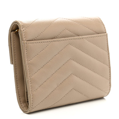 Saint Laurent Grain De Poudre Matelasse Chevron Monogram Compact Tri Fold Wallet Light Taupe 3 of 7