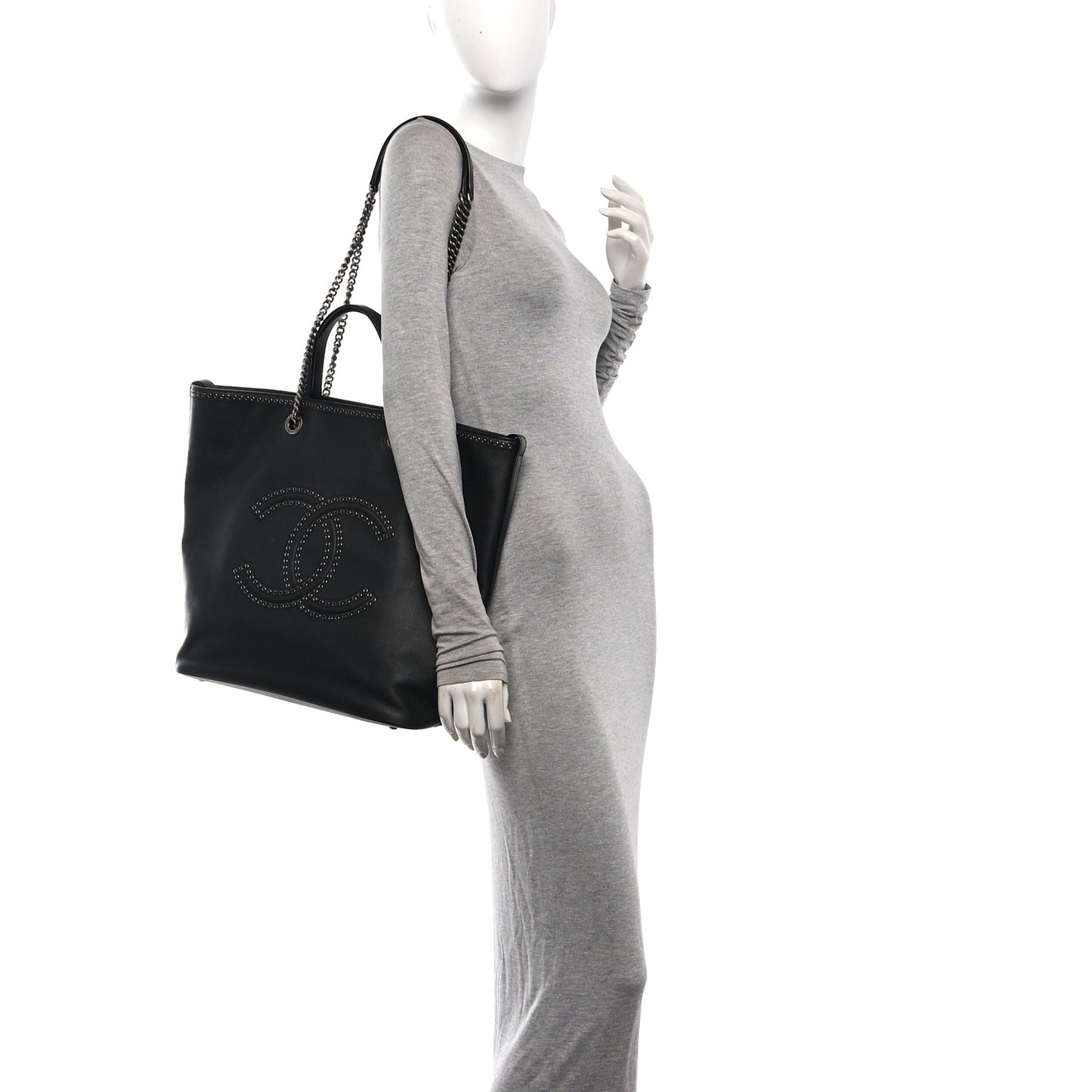 Calfskin Large Coco Eyelets Shopping Tote Black