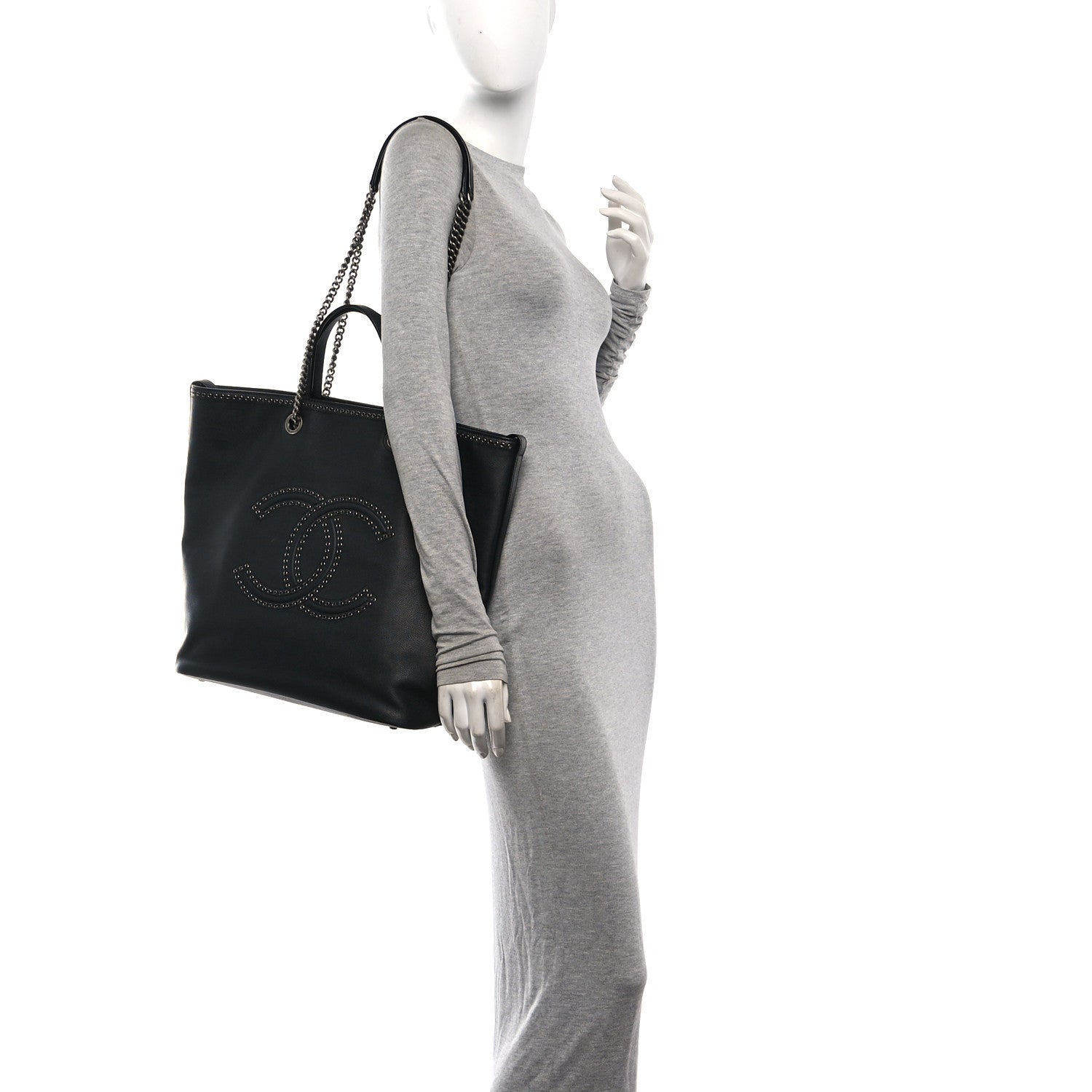Chanel Calfskin Large Coco Eyelets Shopping Tote Black 2 of 10