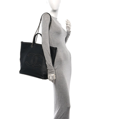 Chanel Calfskin Large Coco Eyelets Shopping Tote Black 2 of 10