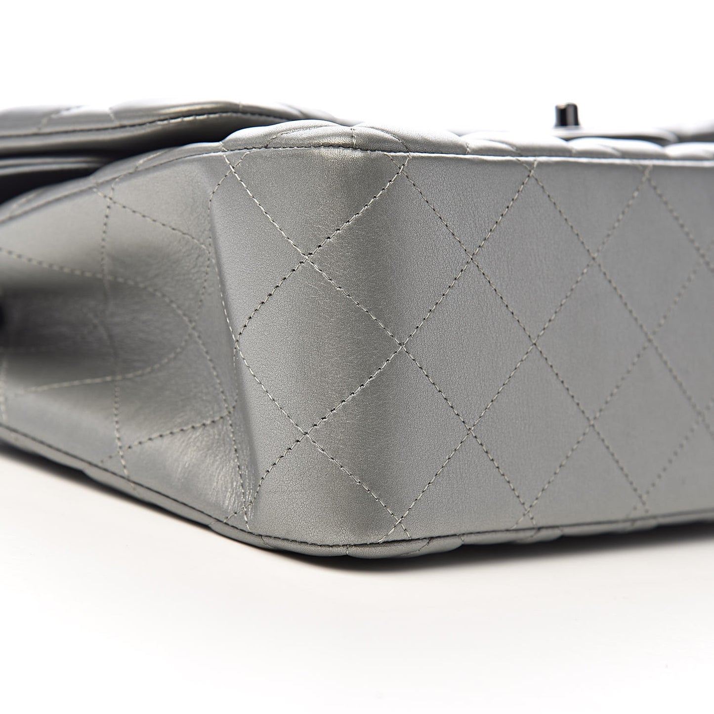 Metallic Calfskin Quilted Jumbo Double Flap Silver