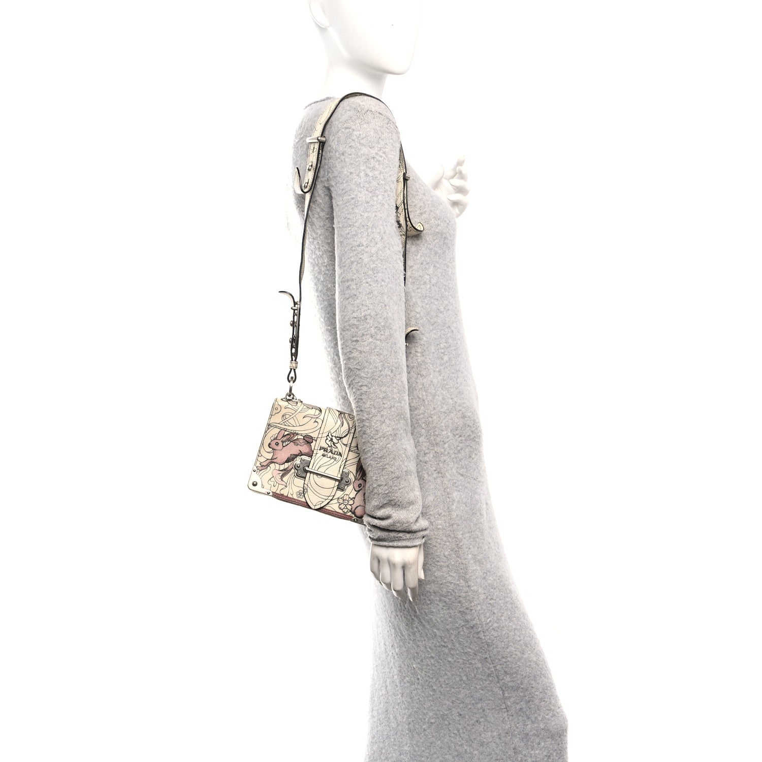 Prada X JAMES JEAN Glace Calfskin Rabbit Print Cahier Bag Opaline 2 of 11