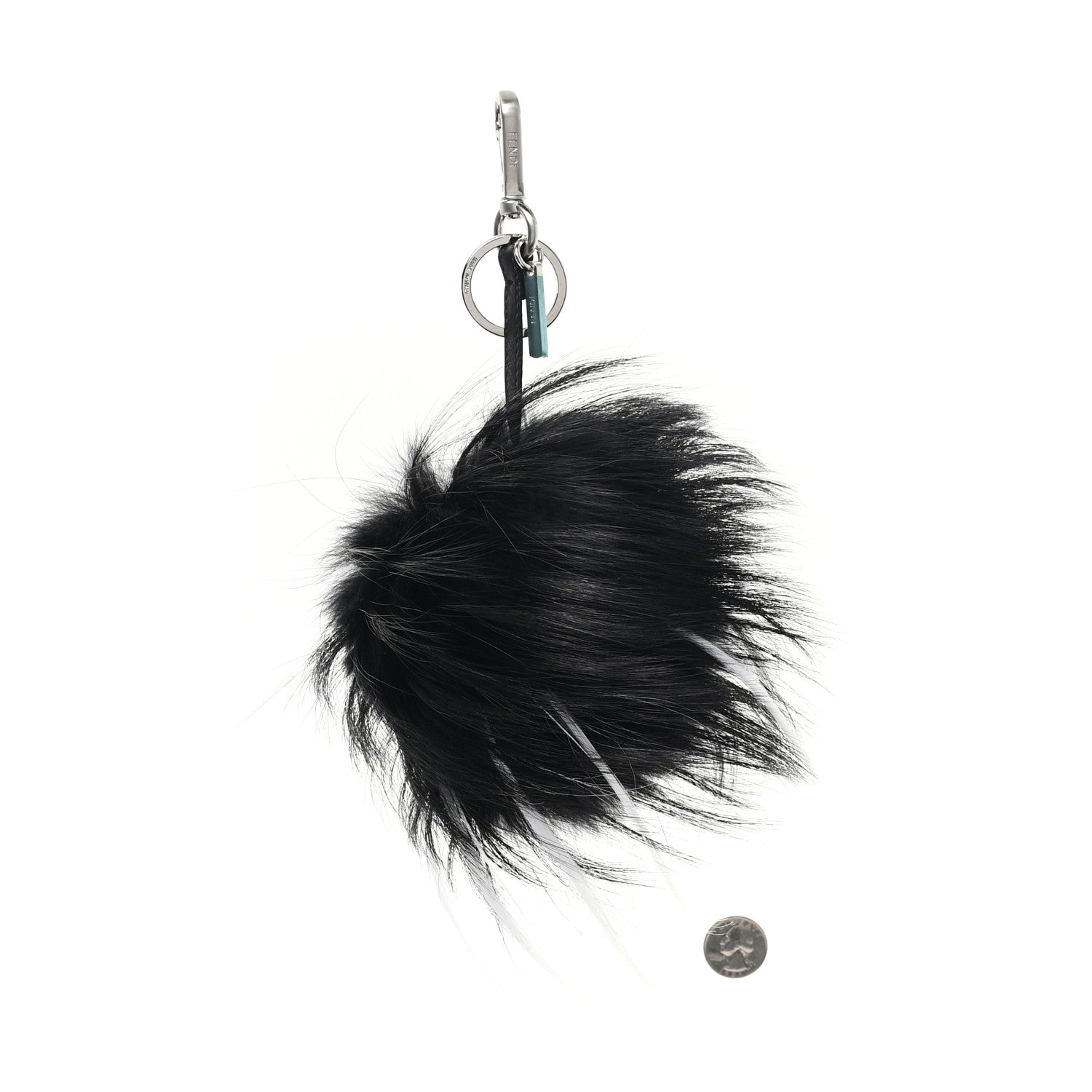 Fendi Cuoio Romano Goat Fox Fur Metal Stitch Triangle Monster Eyes Cube Bag Charm Black White 2 of 5