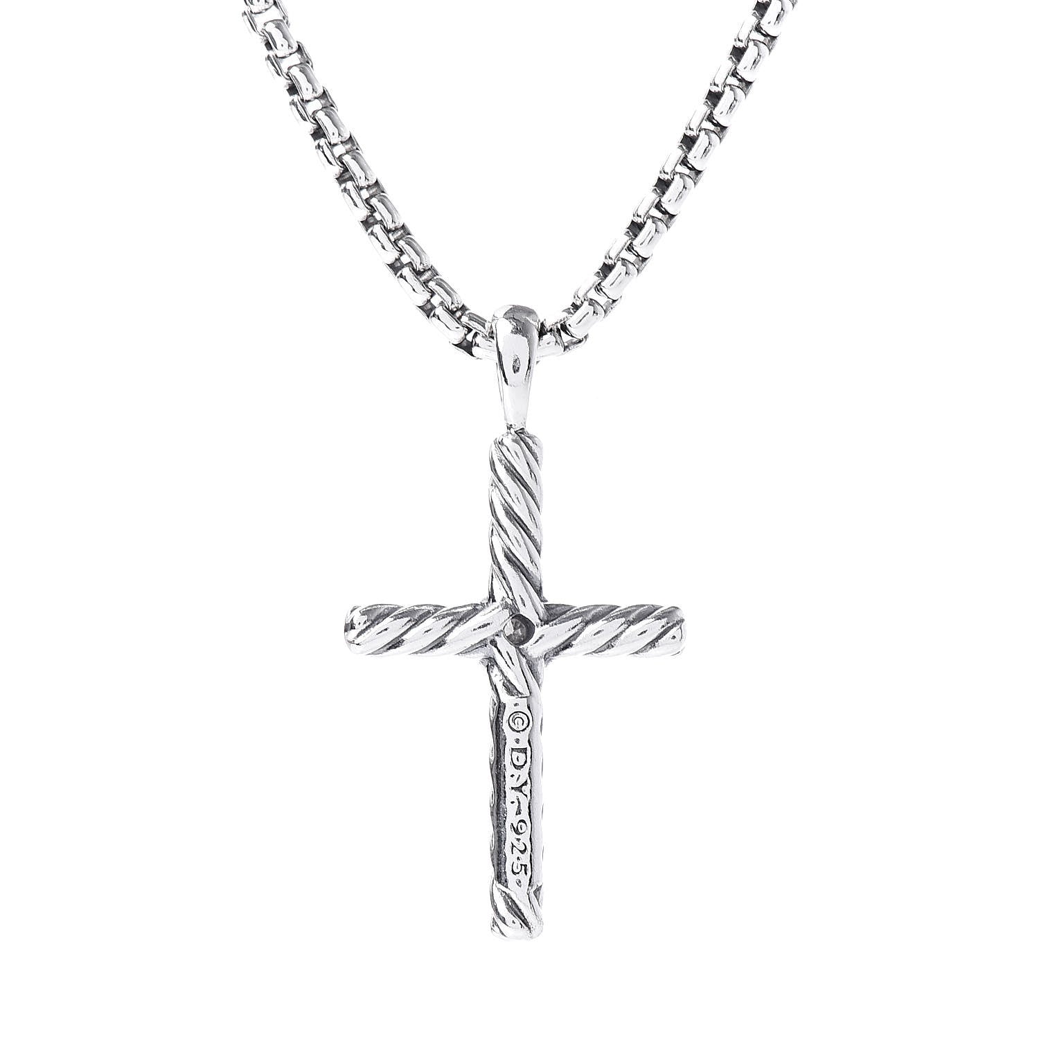 David Yurman Sterling Silver Diamond Cable Classics Cross Necklace 4 of 6