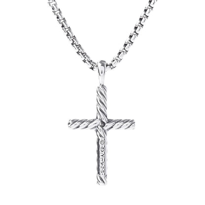 David Yurman Sterling Silver Diamond Cable Classics Cross Necklace 4 of 6