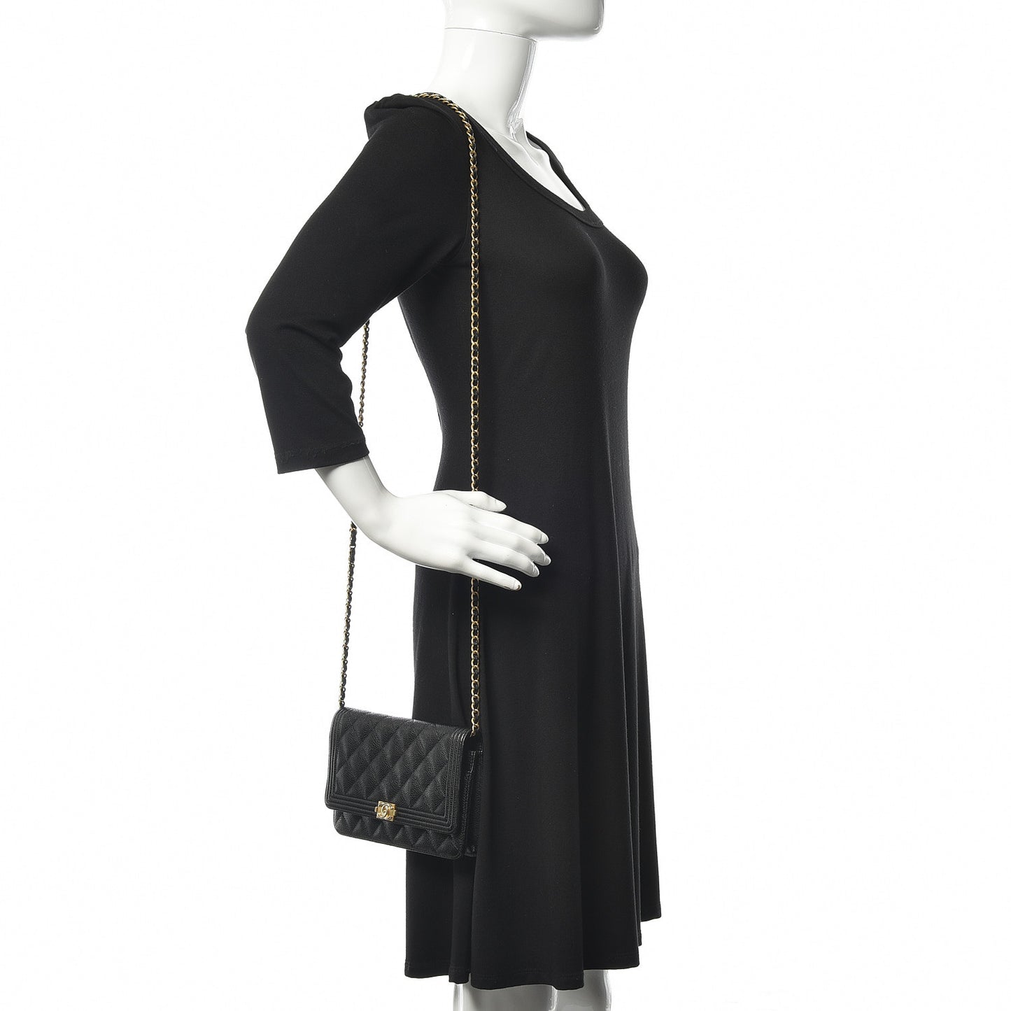Caviar Quilted Boy Wallet On Chain WOC Black