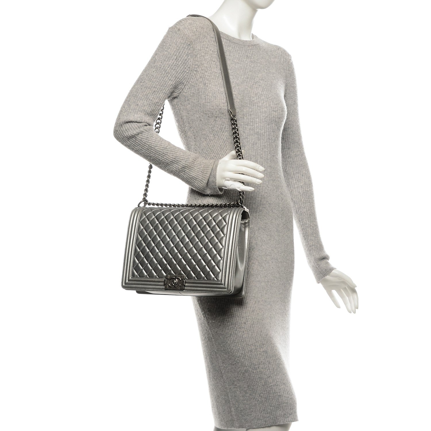 Chanel Metallic Calfskin Quilted Large Boy Flap Silver 2 of 7