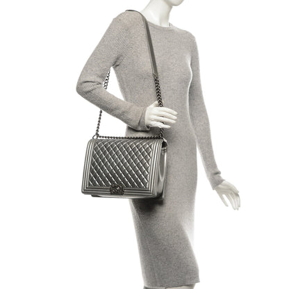 Chanel Metallic Calfskin Quilted Large Boy Flap Silver 2 of 7