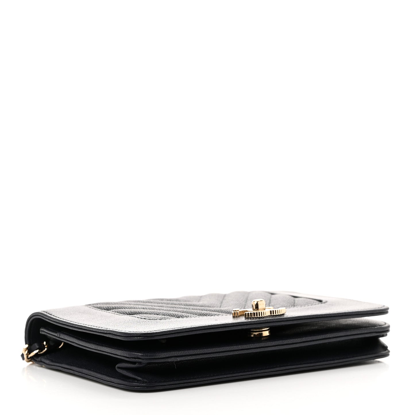Caviar Chevron Quilted Vintage Mademoiselle Wallet On Chain WOC Navy Blue