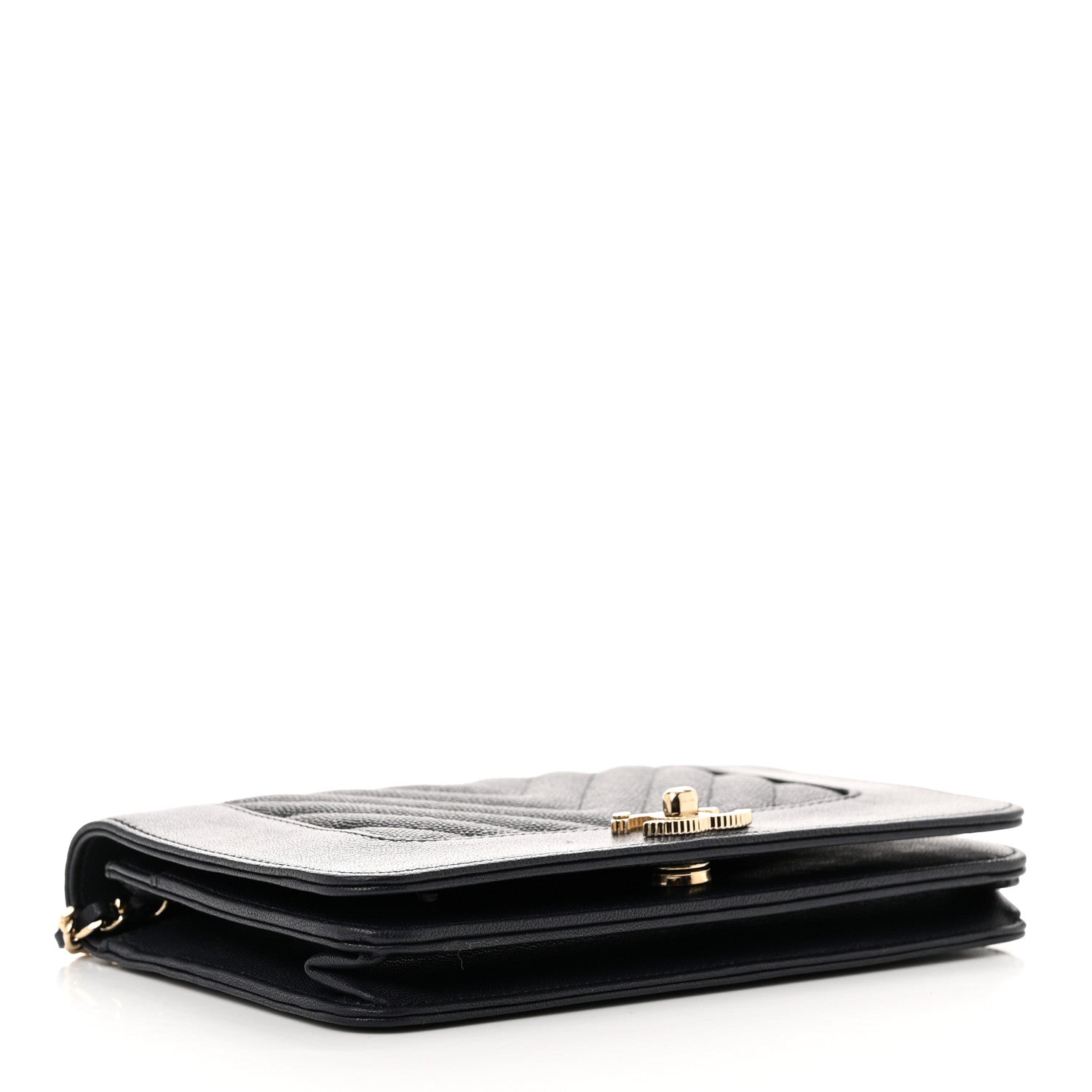 Chanel Caviar Chevron Quilted Vintage Mademoiselle Wallet On Chain WOC Navy Blue 4 of 12