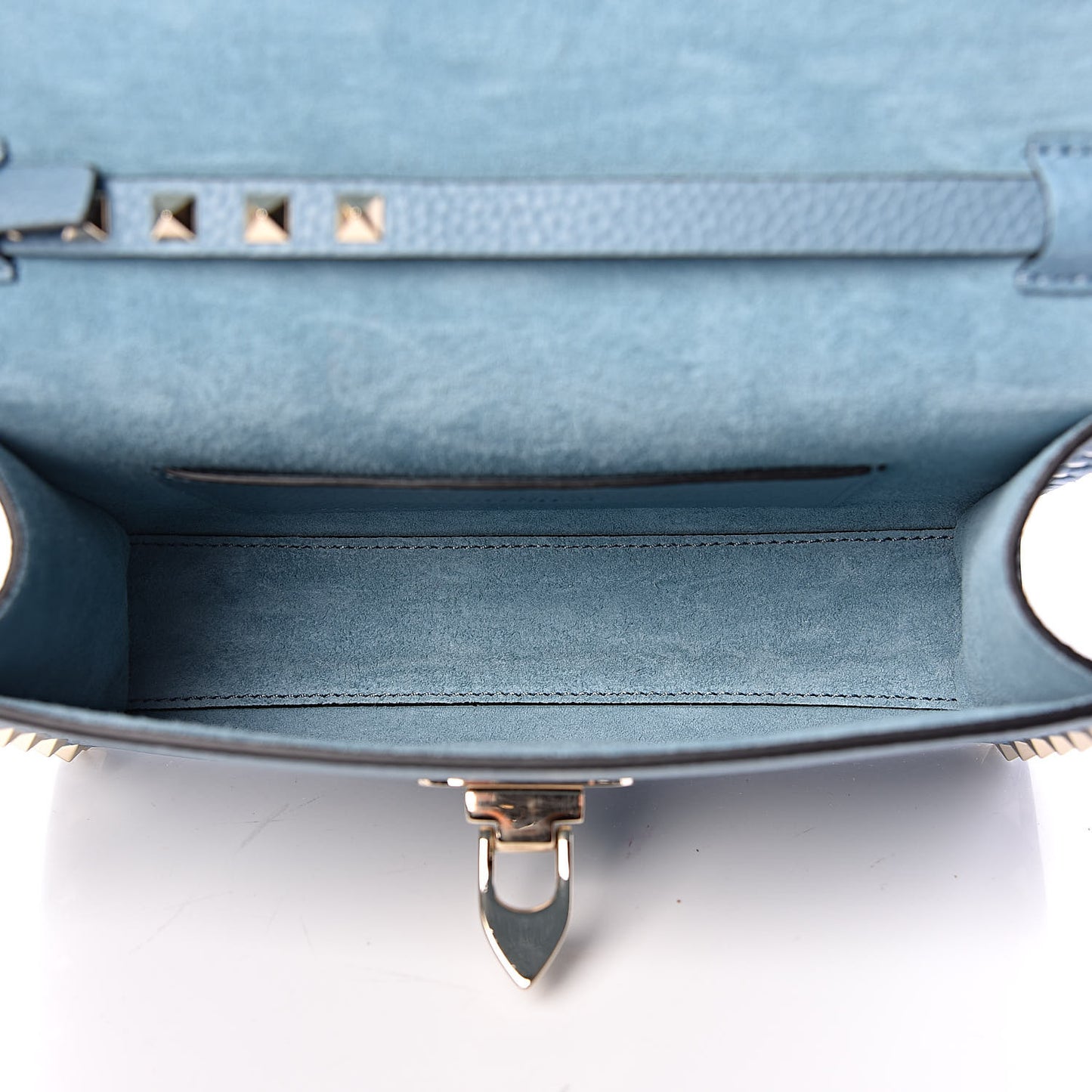 Pebbled Calfskin Medium Rockstud Flip Lock Crossbody Bag Light Blue