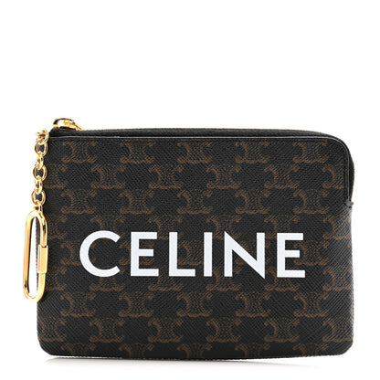 Celine Triomphe Canvas Logo Coin and Card Pouch With Hook Black 1 of 9