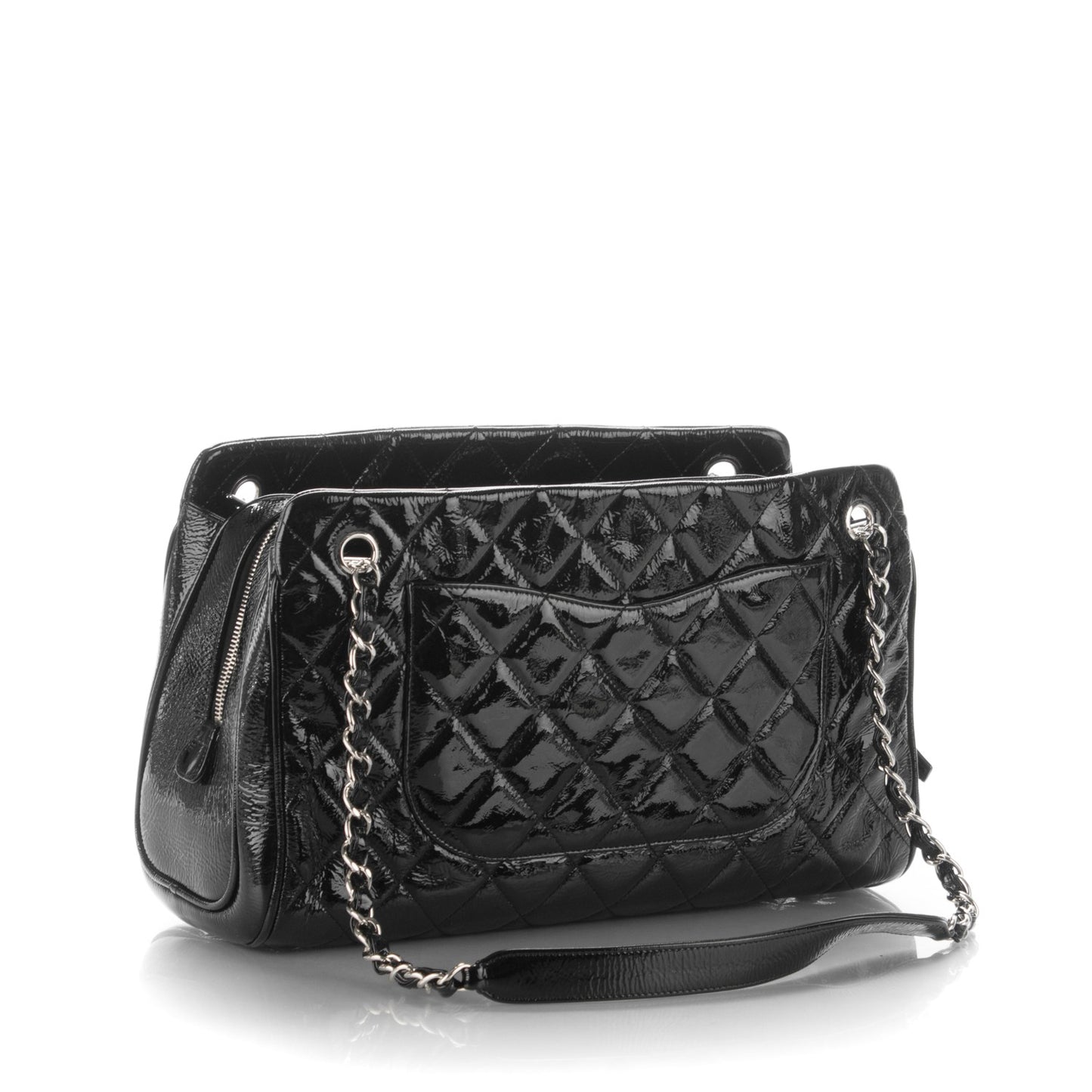 Patent Quilted Tote Black