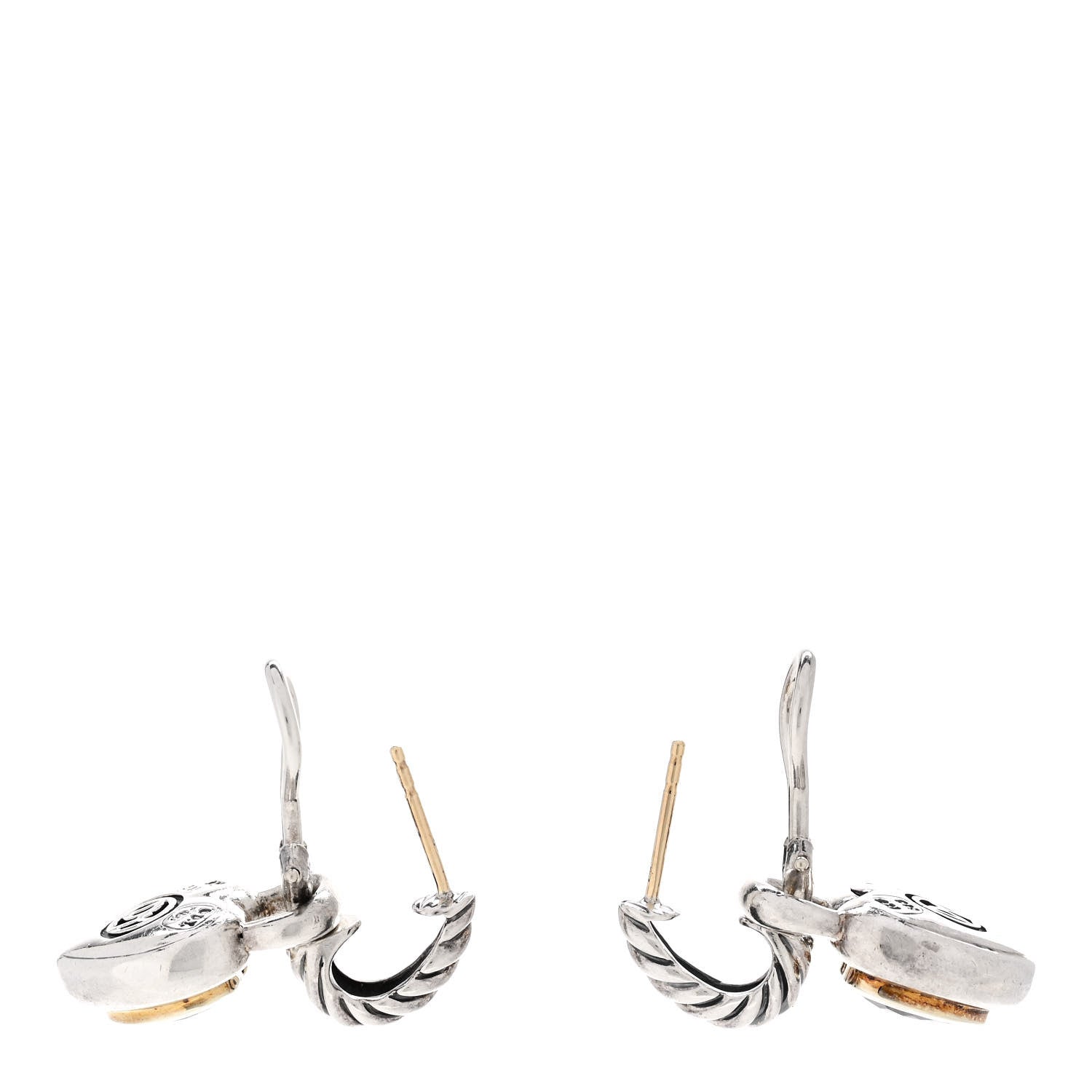 David Yurman Sterling Silver 14K Yellow Gold Garnet Heart Earrings 3 of 4