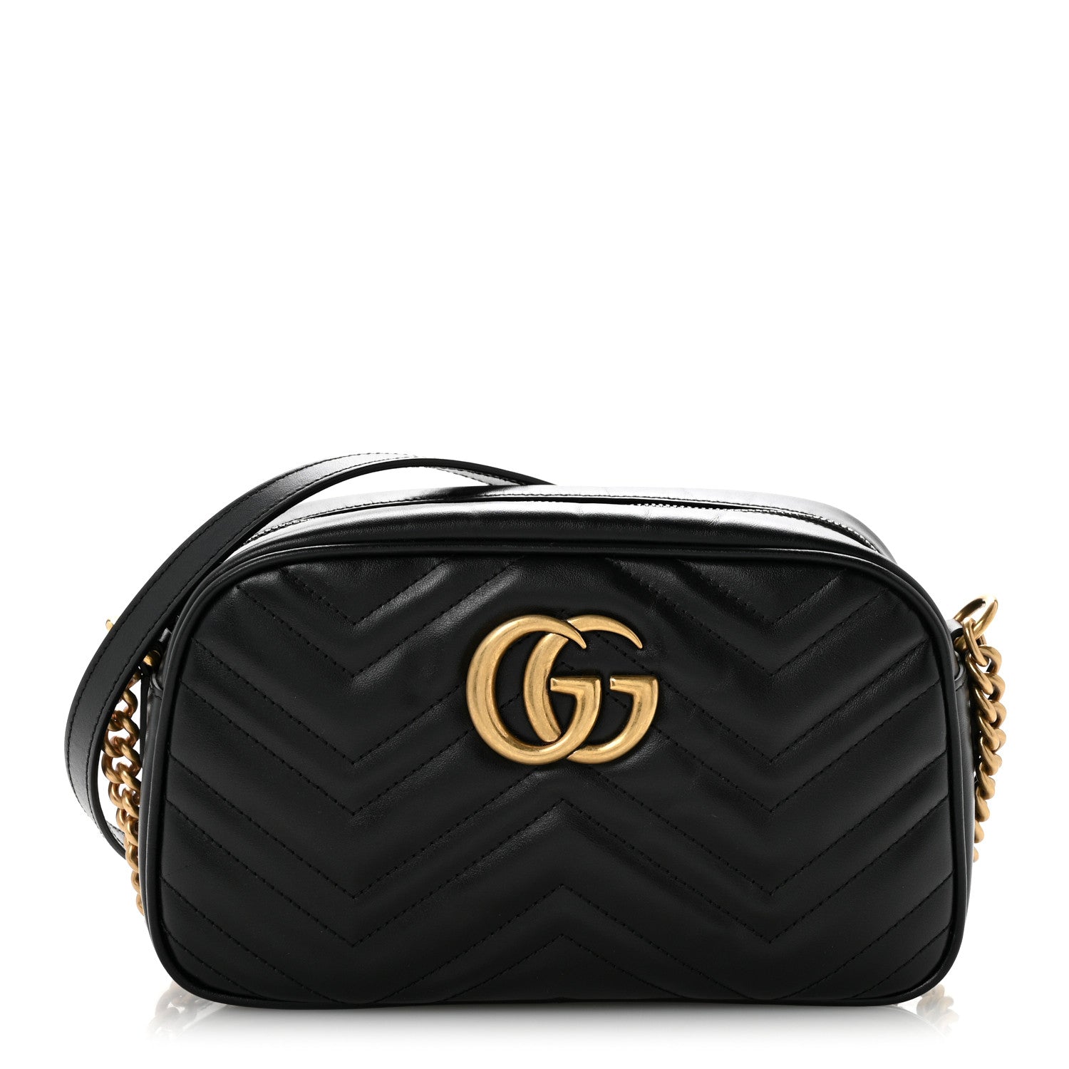 Gucci Calfskin Matelasse Small GG Marmont Chain Shoulder Bag Black 1 of 11
