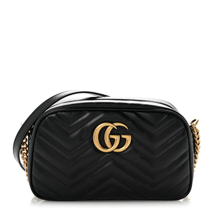 Gucci Calfskin Matelasse Small GG Marmont Chain Shoulder Bag Black 1 of 11