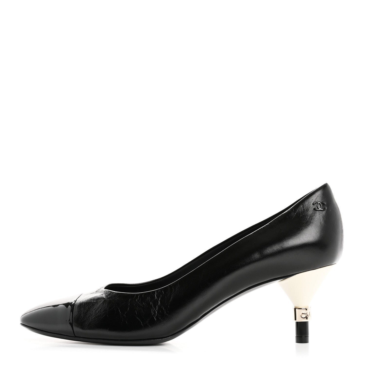 Chanel Calfskin Patent Cap Toe CC Pumps 40 Black White 1 of 10