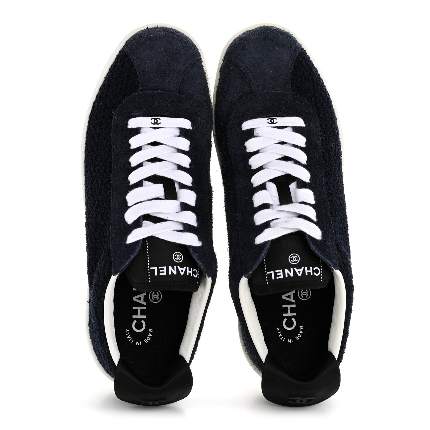 Chanel Tweed Suede Womens Sneakers 36.5 Navy 2 of 9