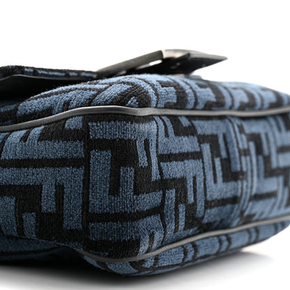 Fendi Chenille Vitello Seta FF Midi Chain Baguette Blue Black 8 of 10