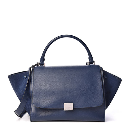 Celine Drummed Calfskin Suede Medium Trapeze Navy 1 of 18