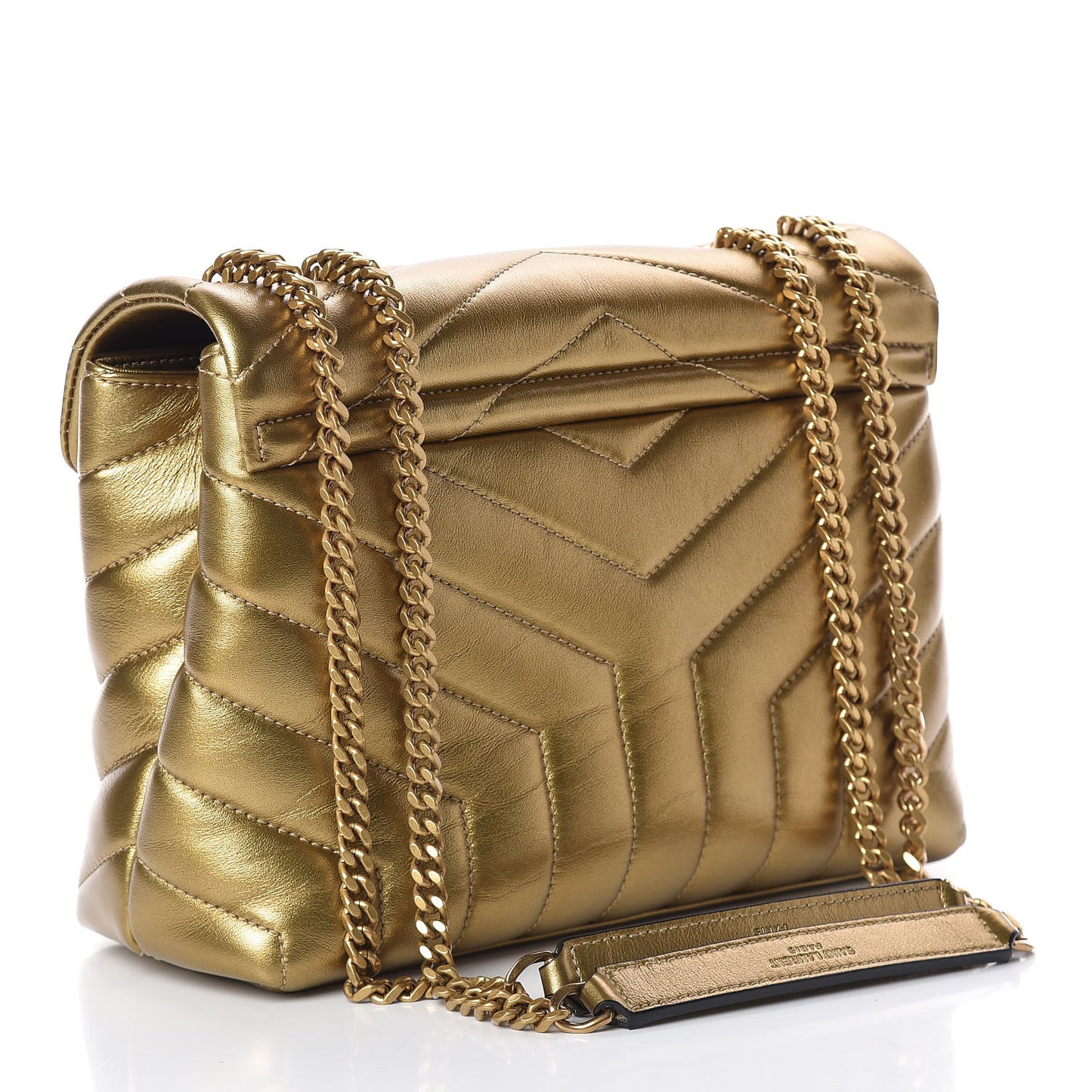 Metallic Calfskin Y Quilted Small Loulou Monogram Chain Satchel Gold