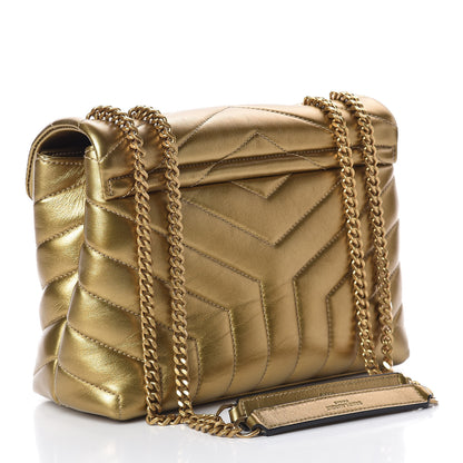 Saint Laurent Metallic Calfskin Y Quilted Small Loulou Monogram Chain Satchel Gold 3 of 12