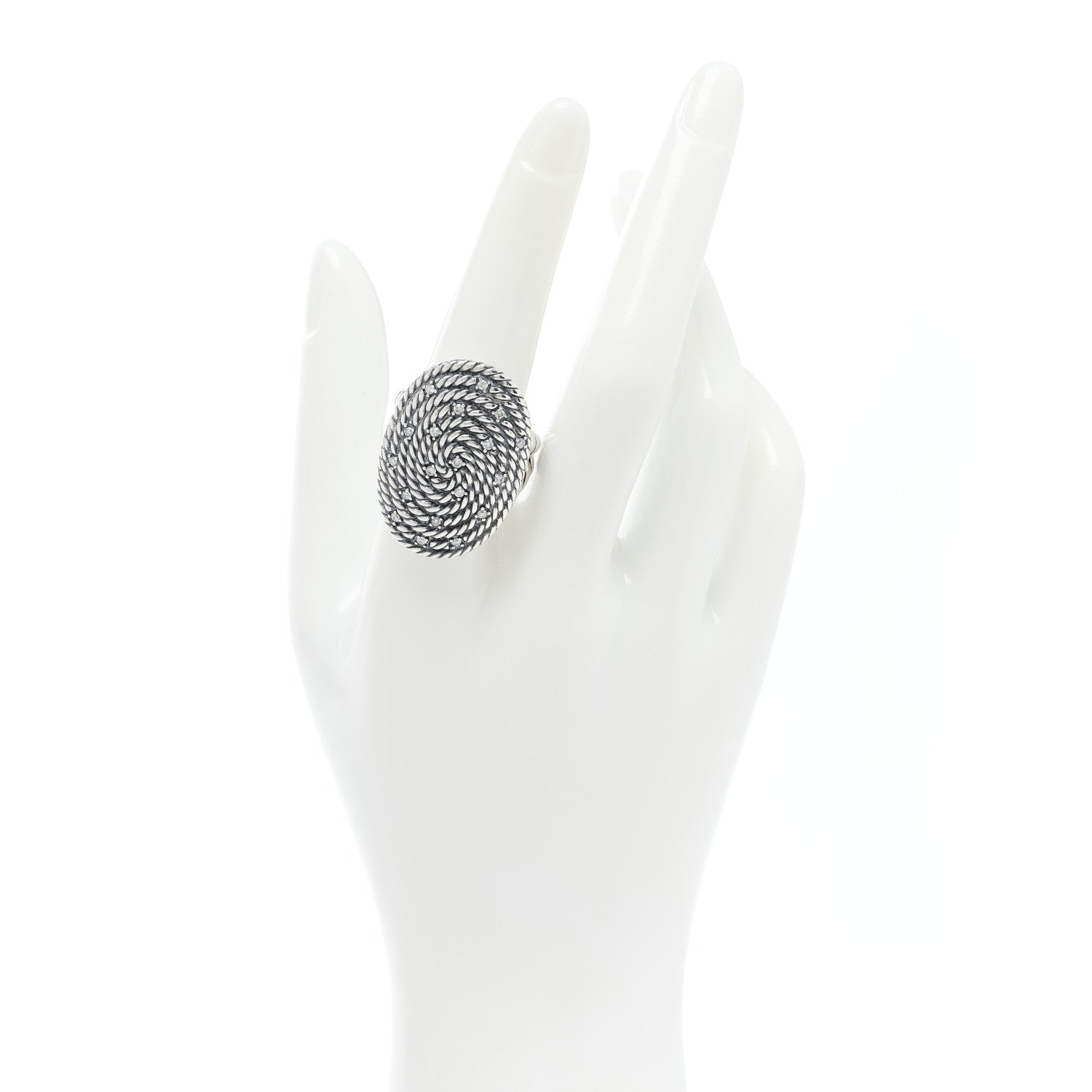 David Yurman Sterling Silver Diamond Cable Coil Ring 56 7.75 2 of 5