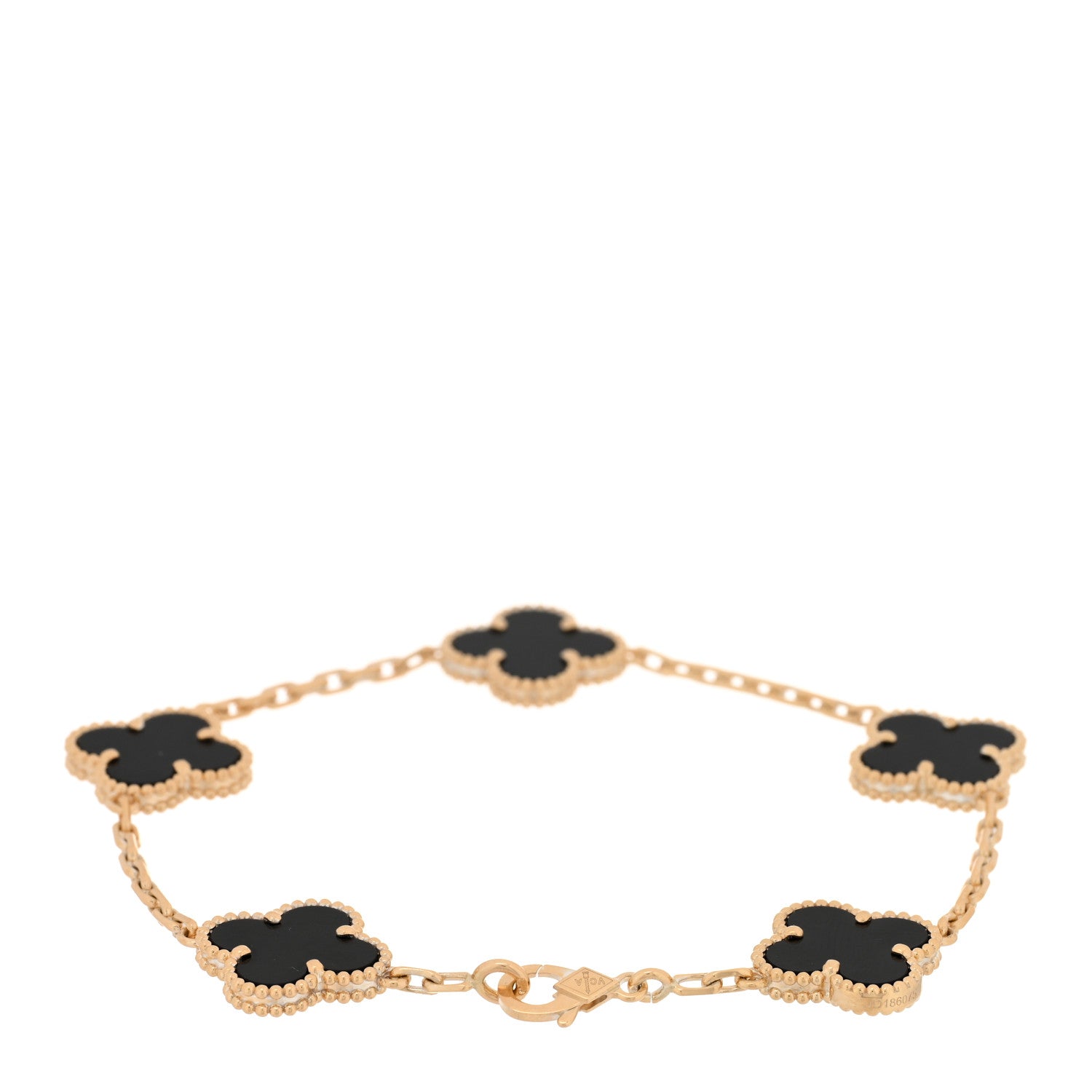 Van Cleef & Arpels 18K Yellow Gold Black Onyx 5 Motifs Vintage Alhambra Bracelet 2 of 4