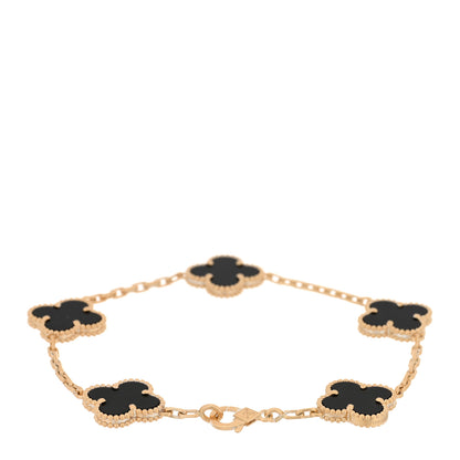 Van Cleef & Arpels 18K Yellow Gold Black Onyx 5 Motifs Vintage Alhambra Bracelet 2 of 4