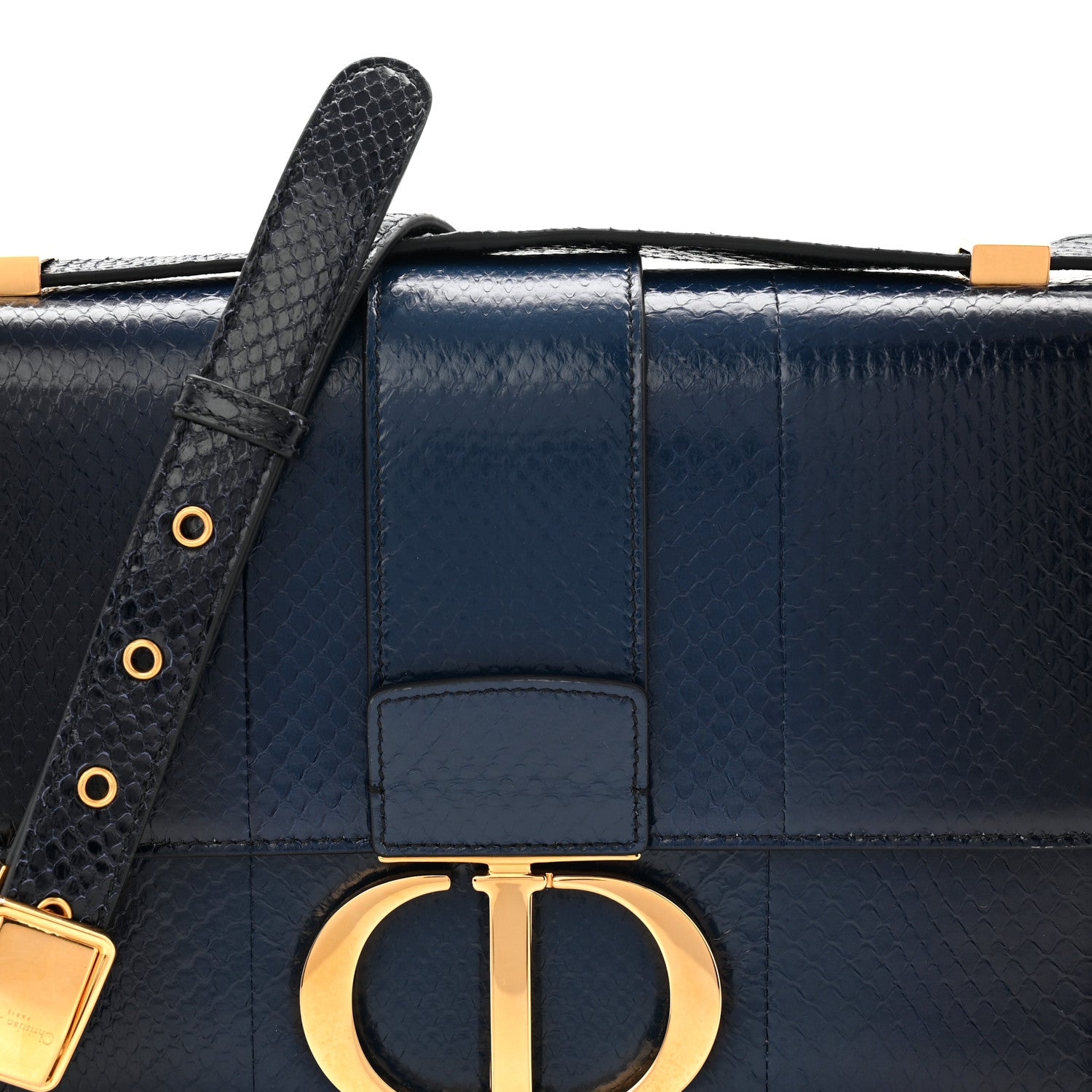 Christian Dior Snakeskin 30 Montaigne Flap Bag Blue 7 of 9