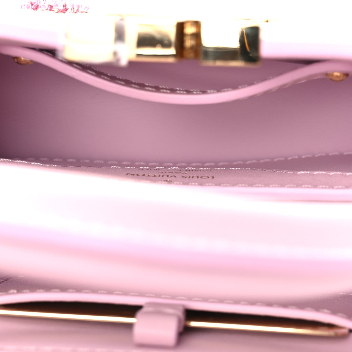 Calfskin Embroidered Nano Capucines Guimauvre Pink