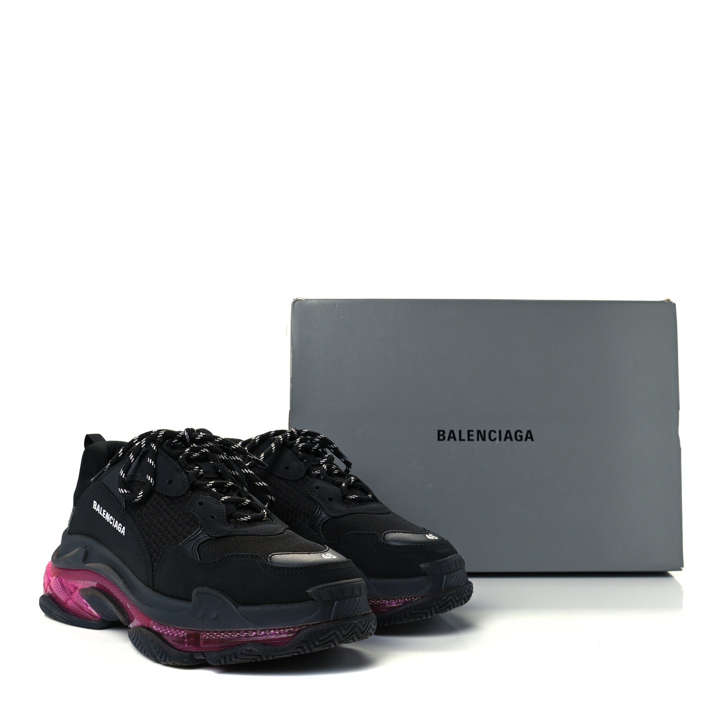 Fabric Mesh Clear Sole Mens Triple S Sneakers 45 Black Pink Neon